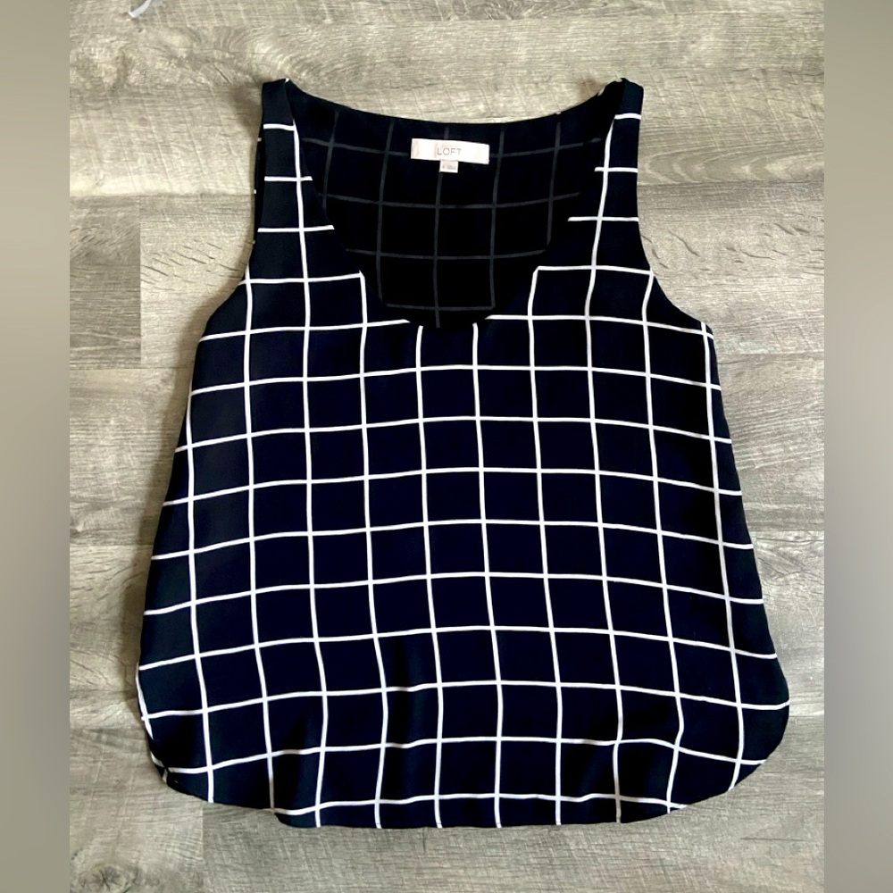 LOFT Black and White Windowpane Tank Top Shell